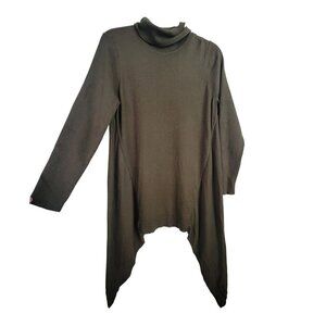 Chico's Women's Cashmere Blend Turtleneck Asymmetrical Green Sweater Size M (1)